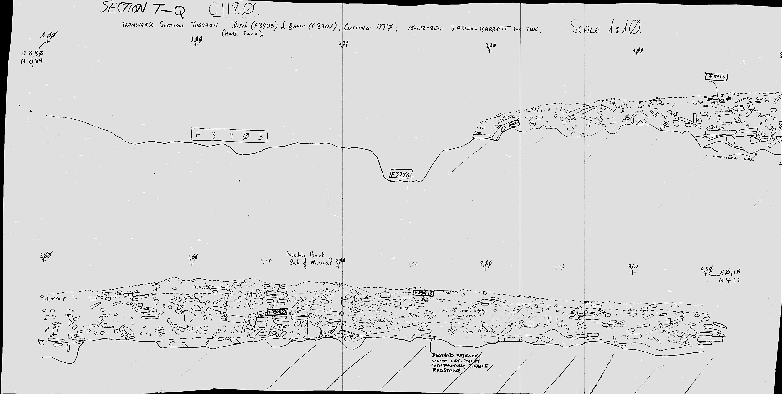 14. T-Q tranverse section through ditch and bank (hand)