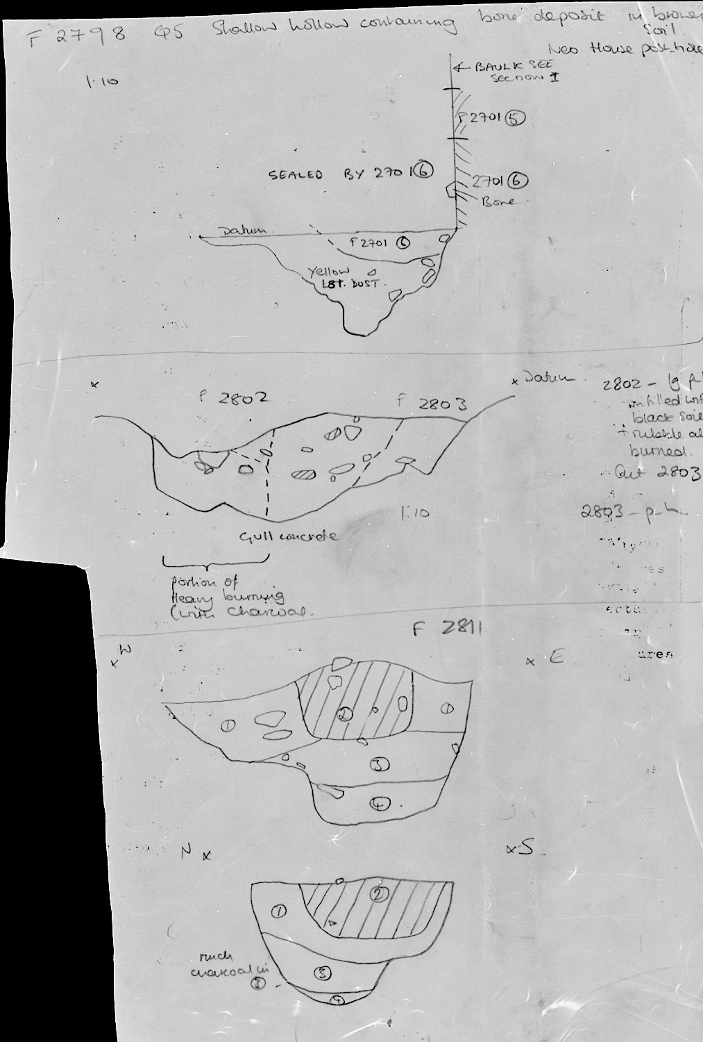 29. Neolithic house posthole sections
