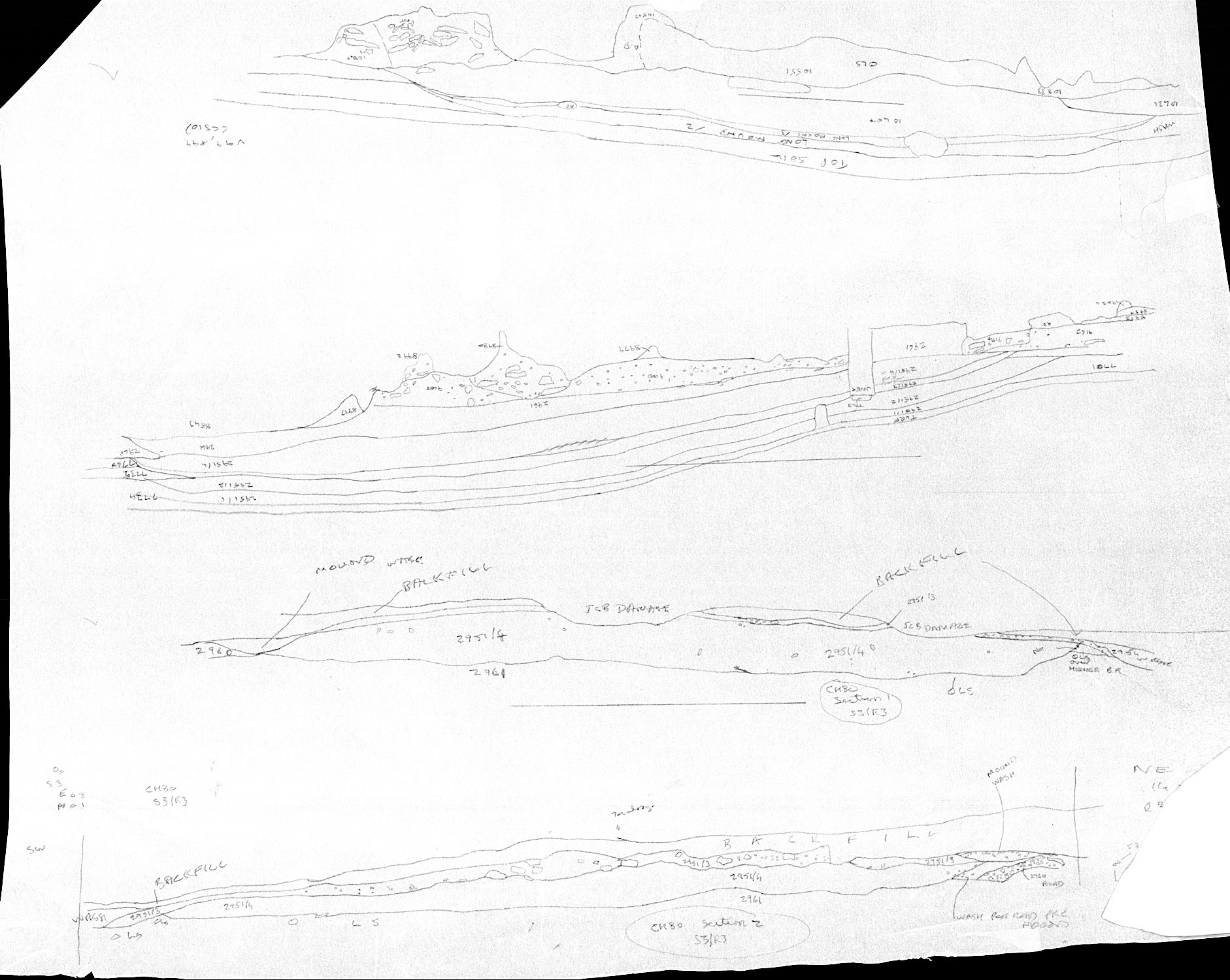 35. Sketch of Long Mound sections