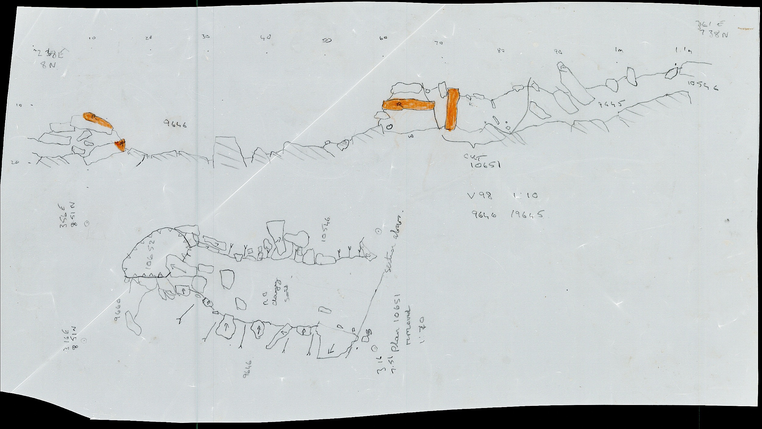 43. Plan and section of features