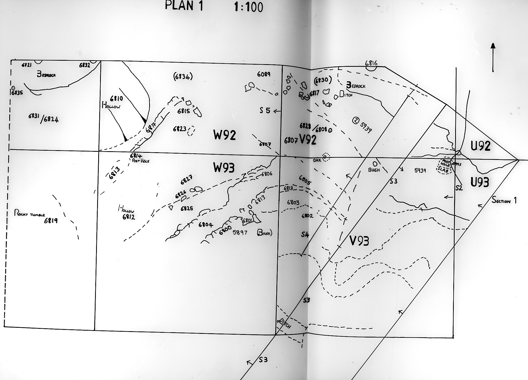2. Sketch plan 1 from CH85 showing features after removal of turf